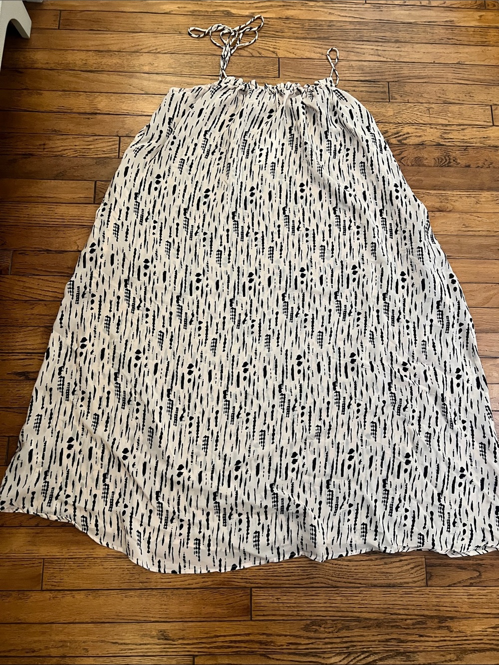 Mango White Maxi Dress with Black Dash Print